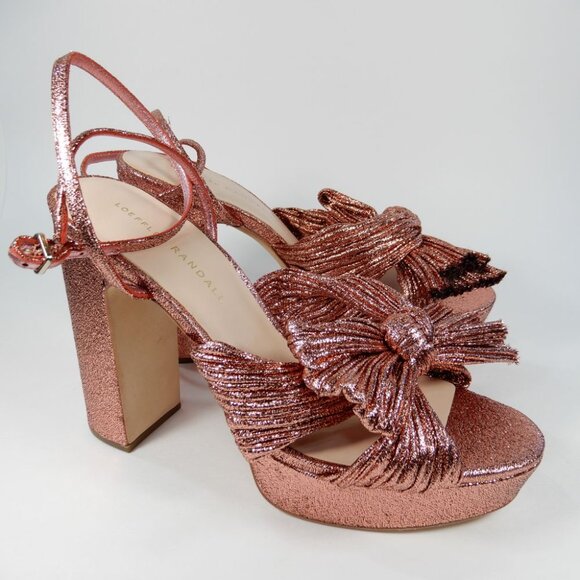 Loeffler Randall Natalia Platform Bow Heel SANDALS Size 8 Metallic Pink NEW $450 - Picture 5 of 14